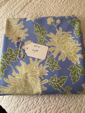 Blue Floral Fabric Panel with Green Leaves